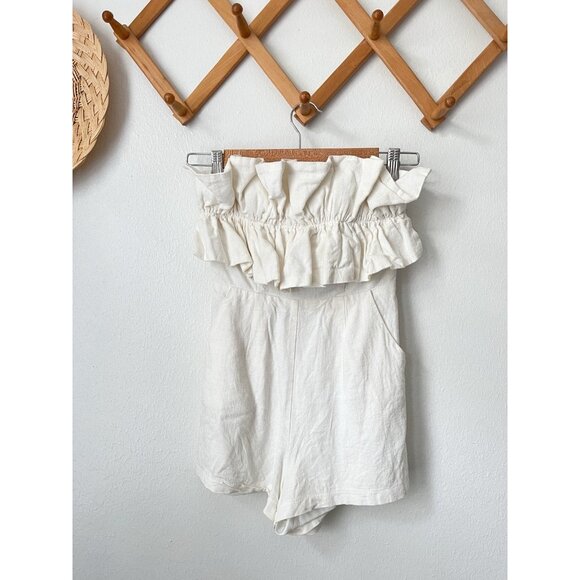 Polly cream strapless ruffle top short romper sz‎ 0 dressy - Picture 1 of 6